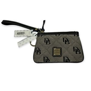 Dooney & Bourke Black Monogram Signature Logo Jacquard Wristlet Size 6” X 4”